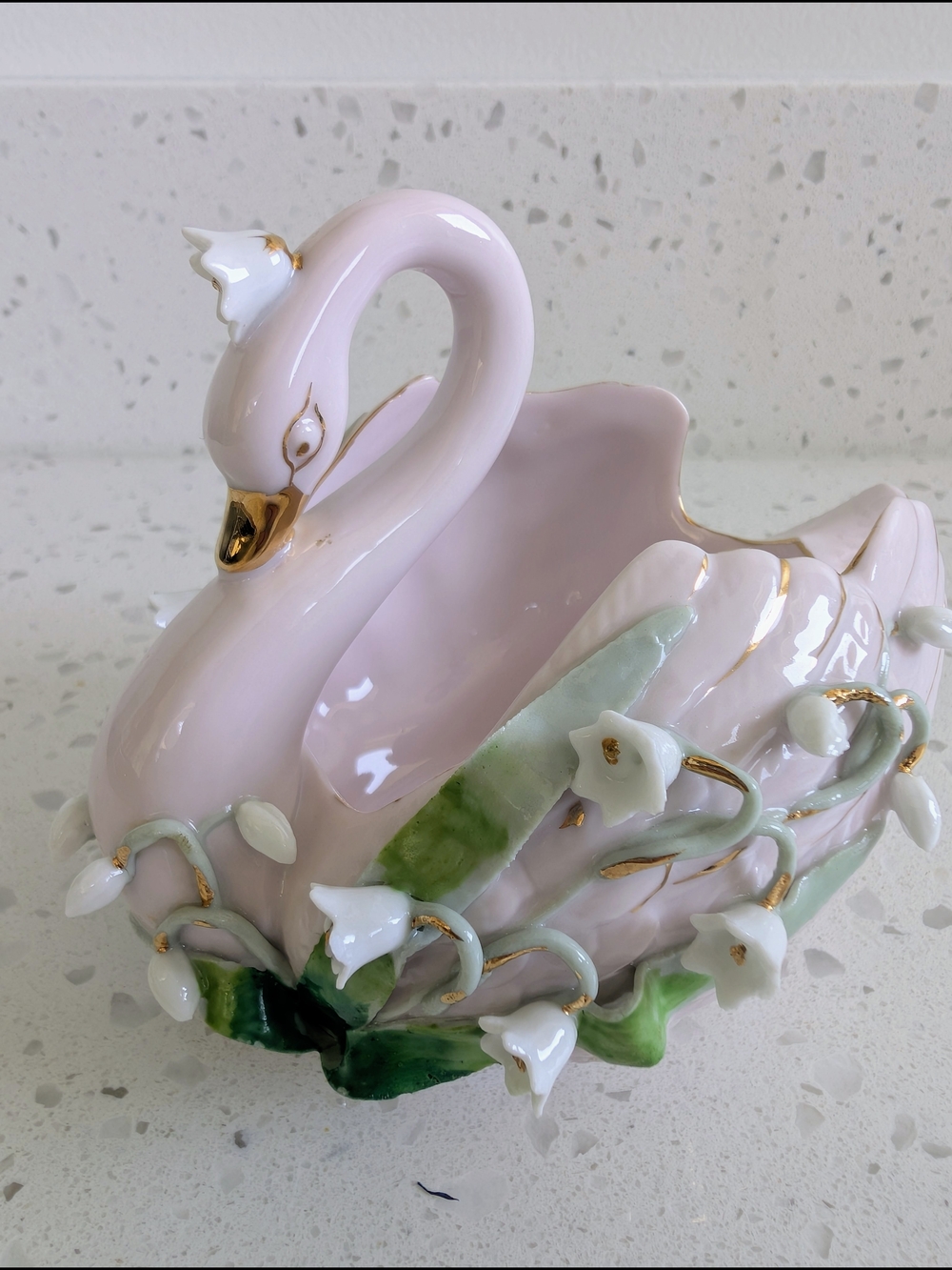 Elegant Lefton China Mid-century Pink Swan Ceramic Planter